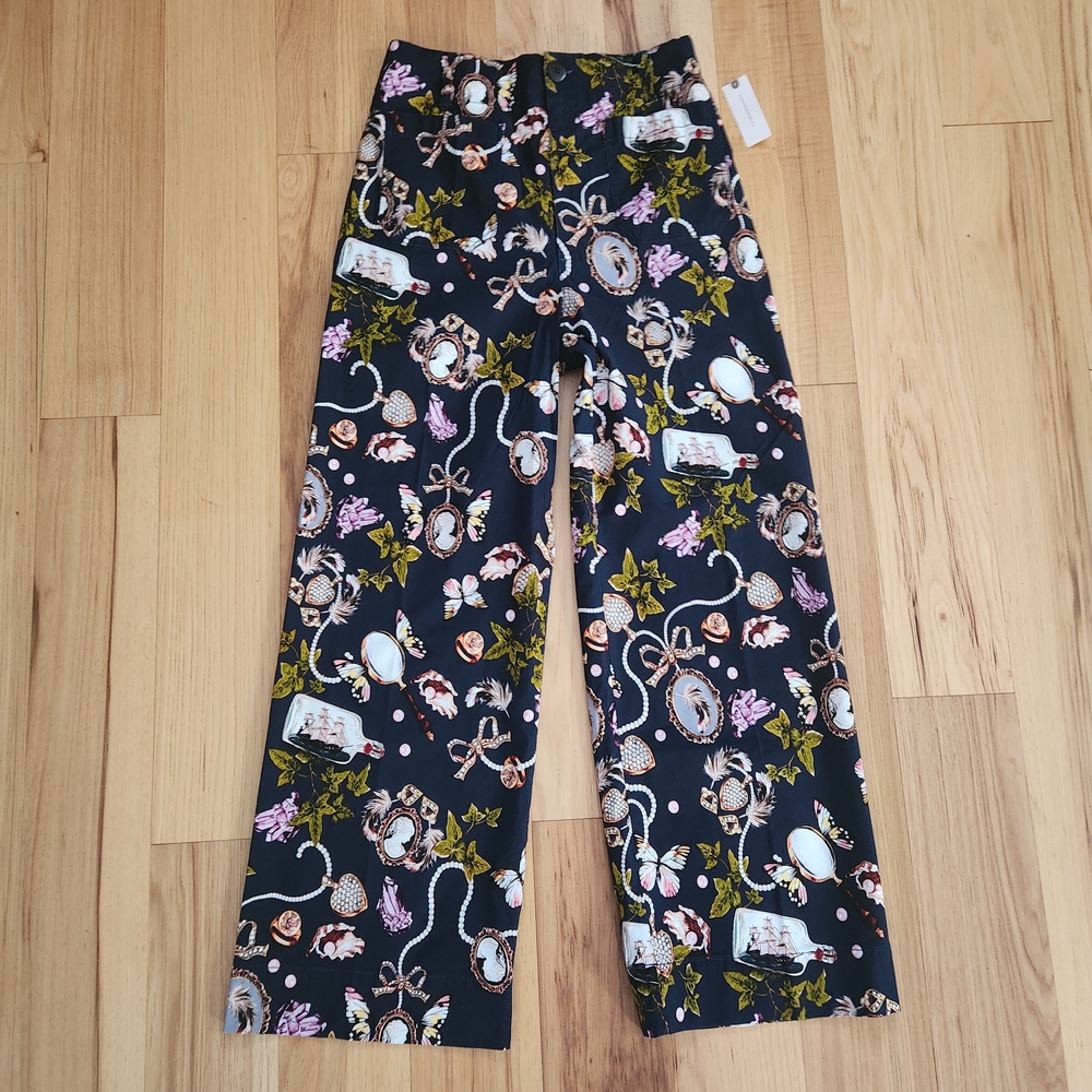 New Anthropologie Colette Wide Leg Pants 30 Long Cotton Necklaces Flowers Maeve